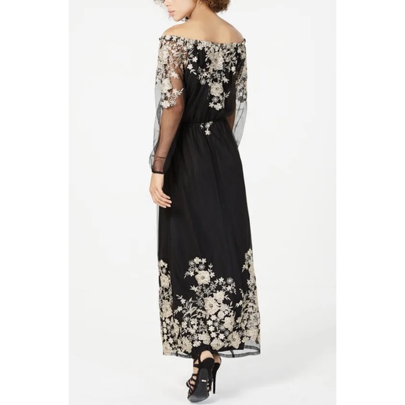 Nine West Gold Embroidered Off-The-Shoulder Maxi Dress - Picture 3 of 14
